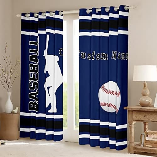 Cortinas de beisebol para crianças meninos adolescentes, cortinas de blecaute de beisebol personalizadas 52x63, cortinas