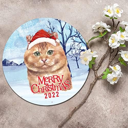 Sinal de metal redondo ano personalizado ano feliz natal gato de parede enferrujada sinalização home sig