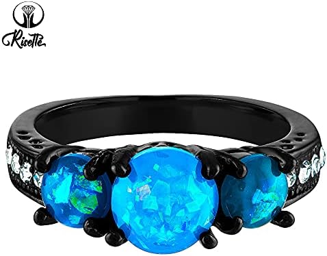 Anel de Opal Blue Ocean Blue Black Gold Bated | Aliança de casamento | Moda anéis de zircônia cúbica para mulheres | Anel