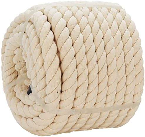 Corda de algodão torcido branco torcido 3/4 polegadas x 100 pés de corda grossa natural para artesanato, balanço, decoração, puxão de guerra, cesta, pendurando