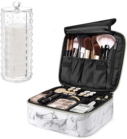 Luxspire acrílico composição de algodão Round Holder + Caso de Maquiagem Cosmética, caixa de maquiagem de maquiagem de maquiagem