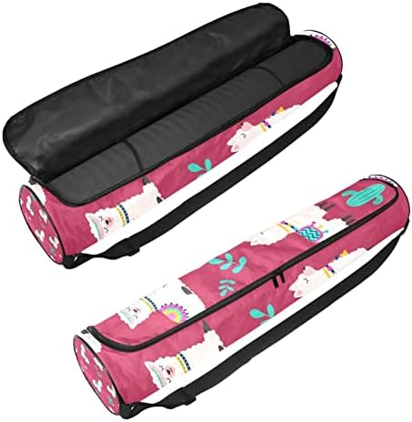 Yoga Mat Carry Bag Gym Beach Pilates Sacos de transportadora de alpaca rosa com cacto, 6,7x33.9in/17x86 cm