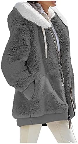 Party Top elegante para o inverno de inverno de manga comprida com capuz com bolsos Sweater Fit Fuzzy Deep V Neck