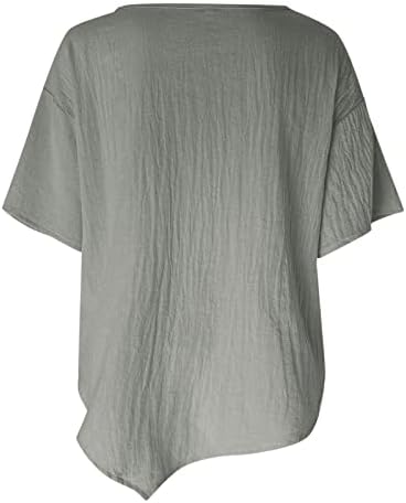 Tops femininos de impressão feminina Camisetas de pescoço de manga curta linho de linho de algodão Blusa Summer Summer Loose Fit