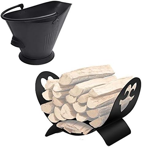 Bucket de Amagabeli para lareira + pacote + cesta de lenha para porta -lenha de lareira