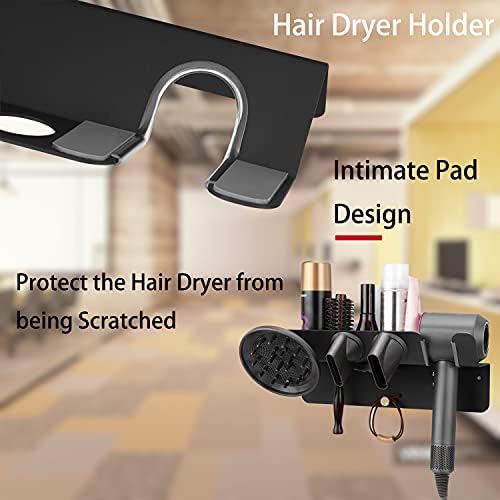 Portador de secador de cabelo Aokemai Dyson, acessórios para secador de cabelo montados na parede, suporte para secador de sopro Dyson, organizador de rack de suporte para ferramentas de cabelo para Dyson Supersonic Hair Secer, preto