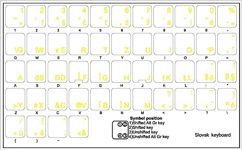 Adesivo de teclado eslovaco com letras amarelas em fundo transparente para desktop, laptop e notebook