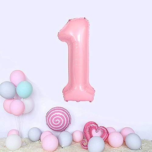 Janou Número 1 balão rosa 40 polegadas Big Helium Foil Balões de 1º aniversário da festa de casamento do chá de bebê