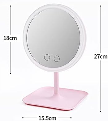 Espelho de maquiagem de amabeahzj espelho de vaidade led rosa, espelho de maquiagem de mesa, espelho de beleza portátil