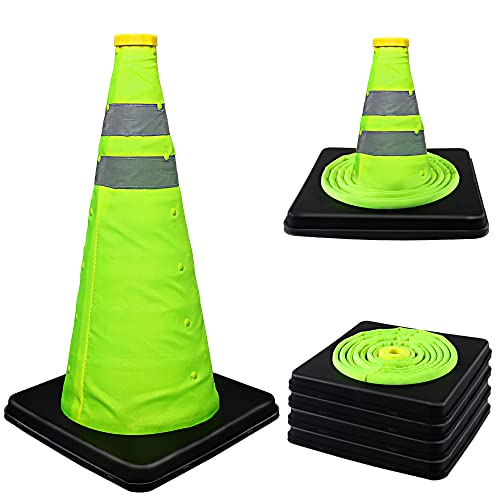 Cones de tráfego dobrável de 18 polegadas, 2 cones de estacionamento de embalagem | Cones de segurança | Cones de estrada, cones verdes com colares refletivos, cones de construção pop -up para estacionamento e prática de direção