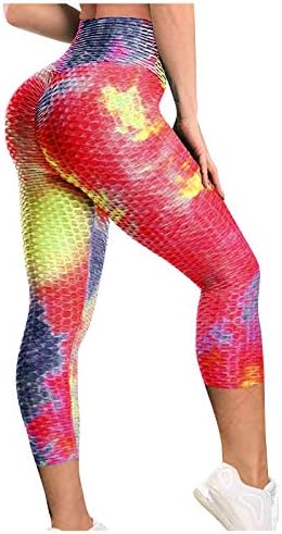Tie-dye respirável levantamento de quadril Exercício de ioga calças florais de impressão floral para mulheres bolhas de calças
