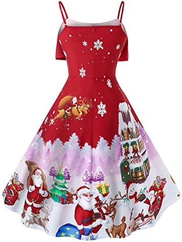 Mulheres vestidos de natal espaguete tira fria ombro frio sem mangas vestido de cocktail vintage vestido de festa casual swing