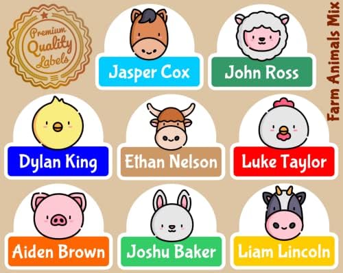 Animais de fazenda personalizados Nome dos rótulos | 16-128 PCs | Creche para crianças e suprimentos escolares perfeitos para
