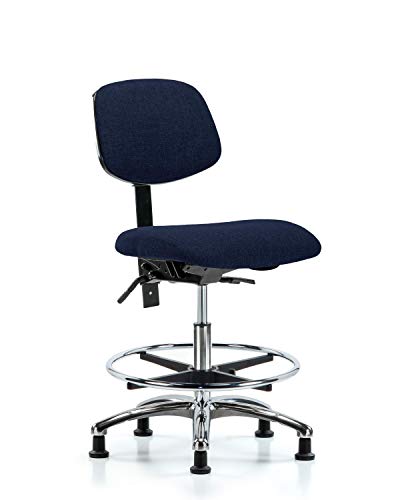 Labtech Seating LT42125 Cadeira de bancada média, tecido, base cromo/anel de pé, desliza, cinza