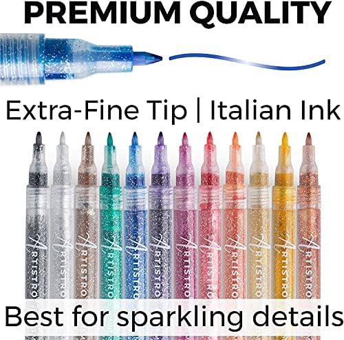 Artistro 12 Glitter Pains Tip extra e 12 marcadores de tinta à base de óleo permanente de ouro e prata, pacote para pintura