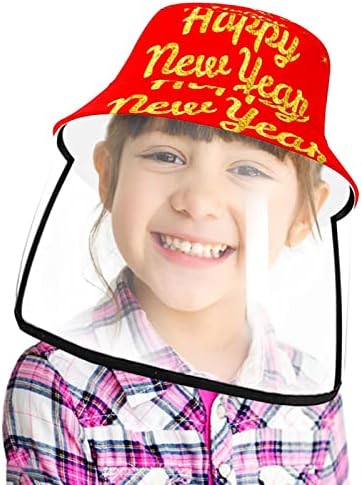 Chapéu de proteção para adultos com escudo facial, chapéu de pescador anti -sun tap, feliz ano novo em flores douradas