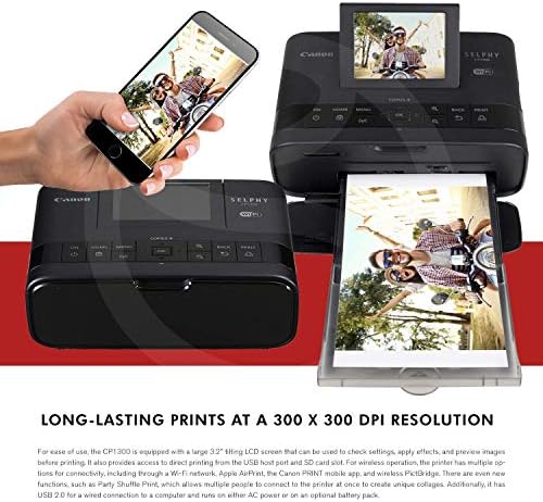 Canon Selphy CP1300 Impressora fotográfica compacta com pacote de wifi e acessório com tinta colorida e conjunto de papel canon