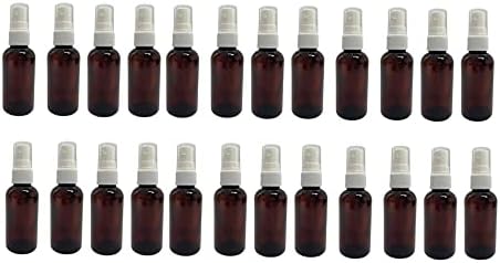 24 Pack - 1 oz - Garrafas de plástico Amber Boston - Atomizador de névoa fina branca - para óleos essenciais, perfumes,