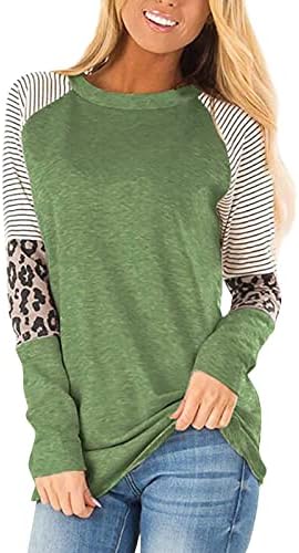 Nokmopo Womens Tunic Tops outono e inverno moda leopard estampa listrada no pescoço redondo de manga longa top
