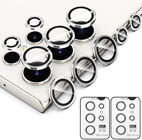 SIMPEAK 2Pack Camera Lens Protector Compatível com Samsung Galaxy S23 Ultra 5G 6,8 2023, Capa de câmera de vidro temperado de 9h individual para S23 Ultra 6,8 [Bandeja de instalação], prata