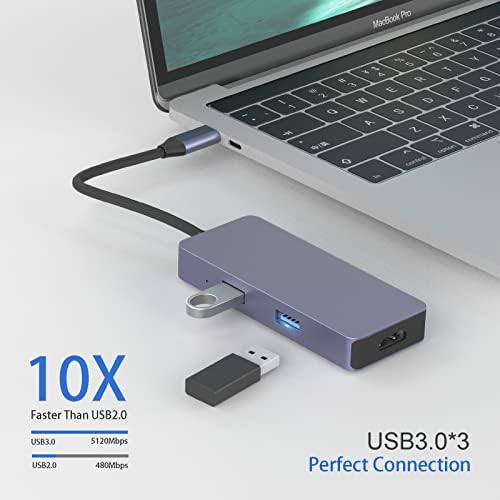 Hub USB C, adaptador USB C 6 em 1 USB com 4K USB C a HDMI 3*USB 3.0 Portas, SD/TF 3.0 Card Reader Dock USB-C para MacBook Pro Air