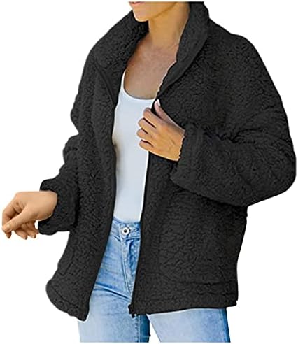 Overmal feminino outono/inverno Tweed Fleece Zipper Reversível Pocket Pocket Jacket