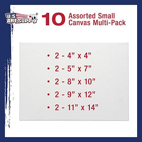 Propriedade de fornecimento de arte dos EUA Tela esticada de qualidade, multipack de 10 tamanhos pequenos, 2 cada 4x4, 5x7, 8x10,