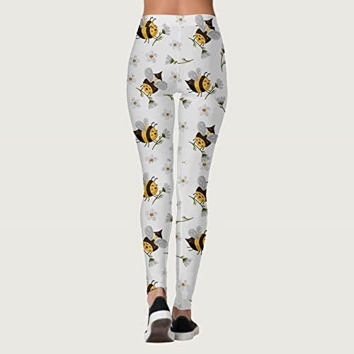 Feliz dia da abelha executando leggings de ioga para mulheres perneiras de cintura alta floral fofo abelha macia elástica elástica calças de ginástica de ginástica