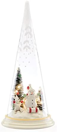 Lenox Lit Christmas Cone com cena do boneco de neve do Polo Norte, 1,50, multi