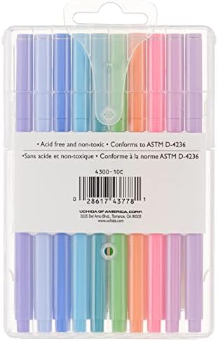 Uchida of America 4300-10c 10 peças 0,3 Tamanho do ponto LE Pen Desenho de caneta Conjunto de caneta, azul, laranja, lavanda, rosa, azul claro