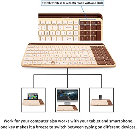 Teclado sem fio: teclado sem fio de 3 modos Bluetooth para iPad com suporte de telefone, teclado de tablet Multi dispositivo Bluetooth teclado USB para smatphone, tablets, PC, computador, laptop, Mac