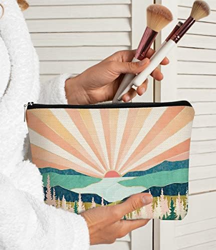 Boho Summer Sunset Art Makeup Bag, abstrato Boho Sunshine Forest River River Nature Paisagem