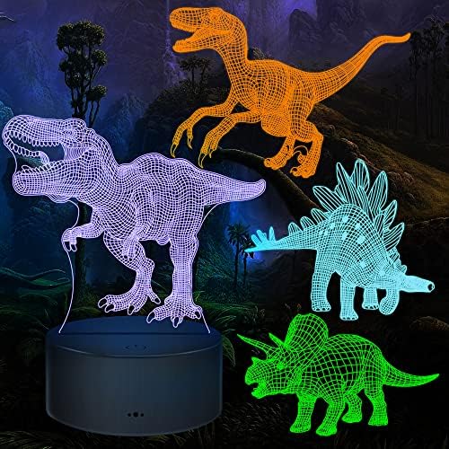 Toys de dinossauros 3d Dinosaur Night Light 4 peças Toy 3d Lâmpada de dinossauros com 16 mudanças de cores e controle