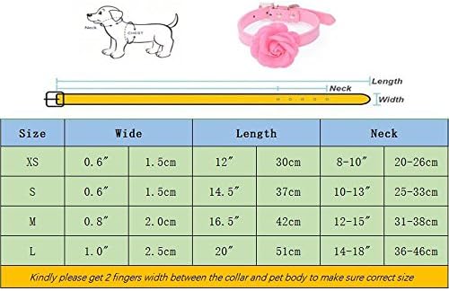 Cães reino de 12 a 20 comprimento colar de cachorro de flor de rosa doce adorável rosa de couro macio de cachorro de cachorro, rosa, s