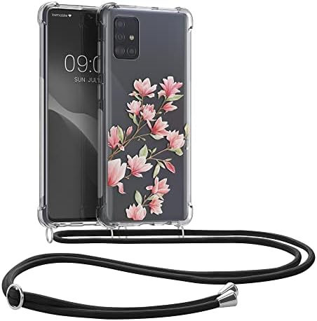 Case de Crossbody Kwmobile compatível com Samsung Galaxy A71 Case Strap - Magnolias rosa/branco/transparente