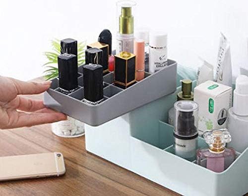 Gavetas de armazenamento cosmético da mesa gavetas de jóias ajustáveis ​​Perfumes cosméticos exibem camadas de caixa de rack de grande capacidade para cômoda de quarto-b azul