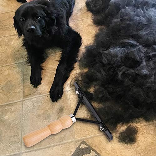 OrderMore Fore Dinte Undercoat Dog Rake, Anti-Slip Wood Handle Helding Rake, pente de aço para animais de estimação de cabelo comprido