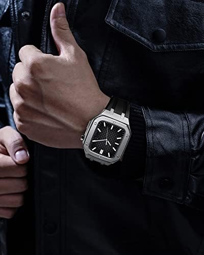 Silicone Watch Band Metal Case para Apple Watch Band Series 8 45mm 44mm Modificação Kit Acessórios WatchBands para Iwatch
