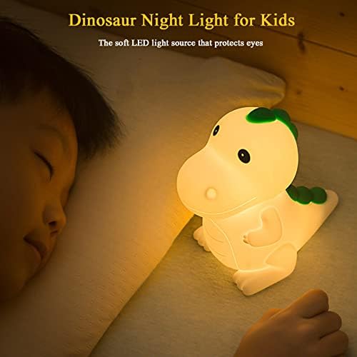 Veeki Dinosaur Night Light for Kids, lâmpada noturna de berçário de dinossauros fofos com 7 cores Tap Control, USB Recarregável