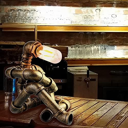 Luminária de mesa para efaycrr steampunk, lâmpada de mesa de estilo robô criativo Luz de tubo de água industrial para a