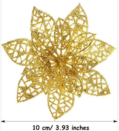 Cetim 50 peças Árvore de Natal Flores Glitter Poinsettia decorativa Poinsettia Flores de Flores de Natal Arnamentos para