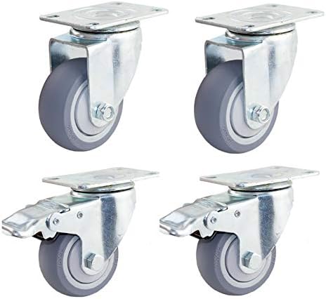 Xhalery 4 x Castor de borracha cinza pesada, 360 graus giratórios giratórios Wheels Móveis Table Garage Caster, que não está operando e