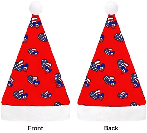 Corações interligadas American Haiti Flag engraçado chapéu de Natal Papai Noel Hats Plexh Short com punhos brancos