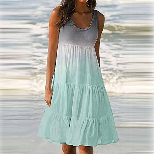Vestidos femininos Midi Lengi Lenghon Sundress Sundress Summer Casual Gradient Print Dress Elegant Ruffles Flowy Swing Beach