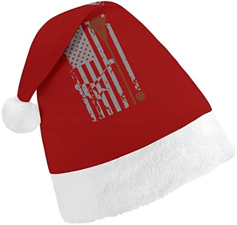 Camisa de bandeira de lacrosse homem macio chapéu de natal travessura e lindas chapéus de Papai Noel com borda de pelúcia
