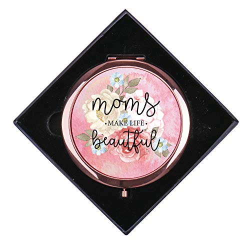 Espelho de maquiagem compacta de presente do dia das mães com caixa de presente, ideia portátil de presente de ouro rosa para mamãe avó esposa de aniversário presentes