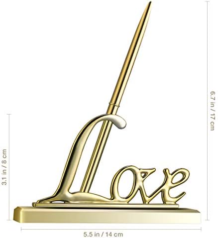 Caneta de assinatura de Nuolux com suporte de amor de metal para o casamento de cor de ouro com comprimento total de 17 cm