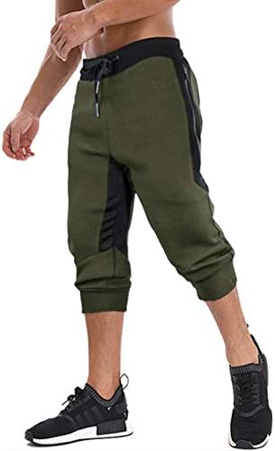 Magnivit Men's 3/4 Jogger Capri Pants Workout Gym abaixo dos bolsos dos zíperes de short short