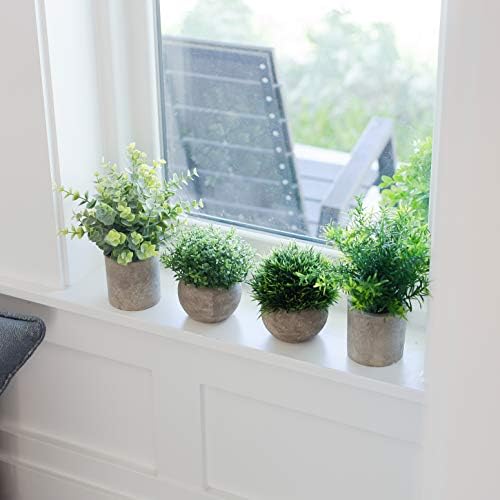 Plantas artificiais Greencallow para decoração de casa interna. 4 mini plantas, decoração de planta falsa de alecrim, planta de