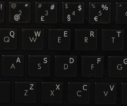 Etiquetas do teclado português em fundo transparente com letras brancas